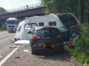 Supporting image for story: Long delays on M6 as caravan overturns and hits lorry