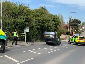 Supporting image for story: Car ends up on roof after Willenhall crash