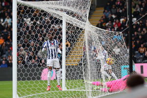 Josh Maja heads Albion 2-0 in front (Photo by Adam Fradgley/West Bromwich Albion FC via Getty Images)