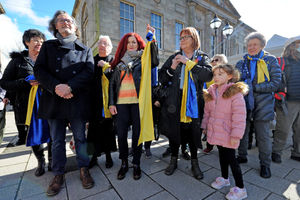 Some people draped themselves in the colours of the Ukraine flag