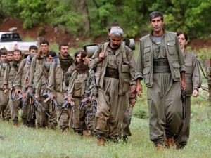 A group of armed Kurdish fighters from the Kurdistan Workers Party (PKK)