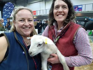 From Harper Adams University Sarah Swinnerton, left, with senior lecturer Nicky Naylor and a little lamb. Picture: LDRS