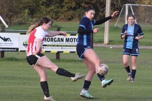 Penybont United try to close down a Ross Juniors shot