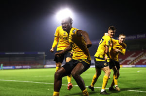  Filozofe Mabete celebrates during a game against West Ham (Photo by Cameron Smith - WWFC/Wolves via Getty Images)