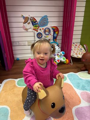 Charlie-Rae enjoying playtime at Kids Rule Play Café in Heath Hayes, where the monthly “Trisomy & Me” meet-up takes place for children with Down syndrome and their families.