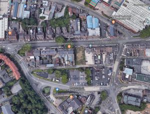An aerial view of Walsall showing Bradford Street and Bradford Lane. Photo: Google