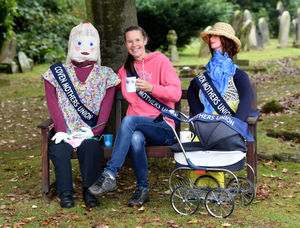 Organiser Jo Knight with the Coven Mothers Union scarecrows
