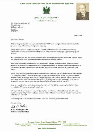 Pat McFadden's letter to the Prime Minister