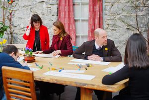 The Prince and Princess of Wales meeting members of the public in a cafe during a visit to the Hanging Gardens, a space dedicated to nurturing community resilience and creativity in Llanidloes, Wales and its surrounding area, ahead of St David's Day. Photo: Ben Birchall/PA Wire