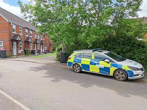 Police in Stonebridge Close, Telford, after Peter Cairns was found seriously injured. He later died in hospital