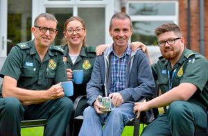 Paramedics Ben Gumsley, Martin Sproston and Rosie Tudor with Peter Corr