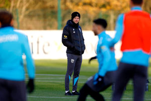 Head coach Ryan Mason watches on during training at the club's base in Walsall. (Photo by Adam Fradgley/West Bromwich Albion FC via Getty Images)
