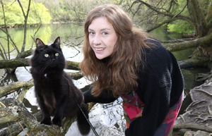 Jade de Monyé walking her cat Figaro. Jade has MS and walking her cat has "changed her life"