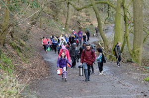 Primary school kids from Telford had a netball tournament on top of the Wrekin for Sport Relief – pupils and staff start the long journey up the Wrekin..