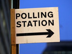 A view of a polling station sign in London