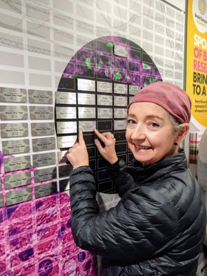 LCSG member Rachel Massey approves the Ludlow Cancer Support Group tile in the 'Wall of Hope'.
