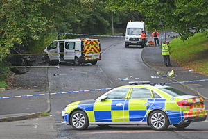 Wollescote Road has been taped off by police as a result of the crash