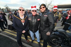Mayor Craig Collingswood with founder members of the chapter Mr Fun and Connor Passey.