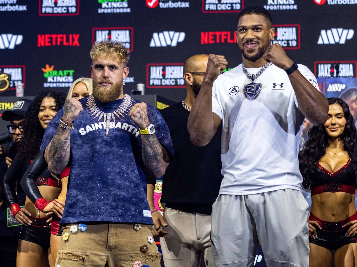 Anthony Joshua weighs in almost two stone heavier than Jake Paul for Miami fight