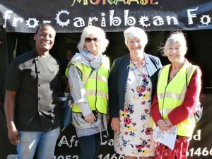 Afro-Caribbean Foods with Newport Mayor Councillor Lyn Fowler and organisers Karen and Margaret Woodcock
