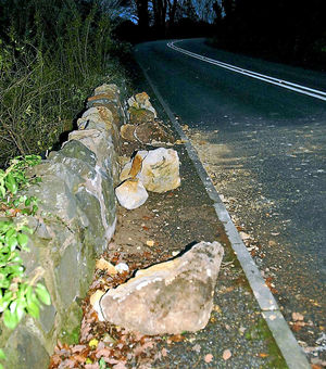 Rocks at the landslip at Jiggers Bank near Ironbridge