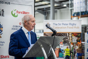 Sir Peter Rigby at the launch of the Coronation Food Hub in Birmingham. PIC: Story Comms