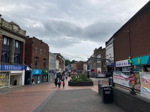 Walsall town centre high street GV 
Photo taken by LDR Rachel Alexander 25 July 2024 uploaded 6 August 2024 
Story: Walsall ranked worst for access to childcare places by ONS 
Permission for use for LDR partners 