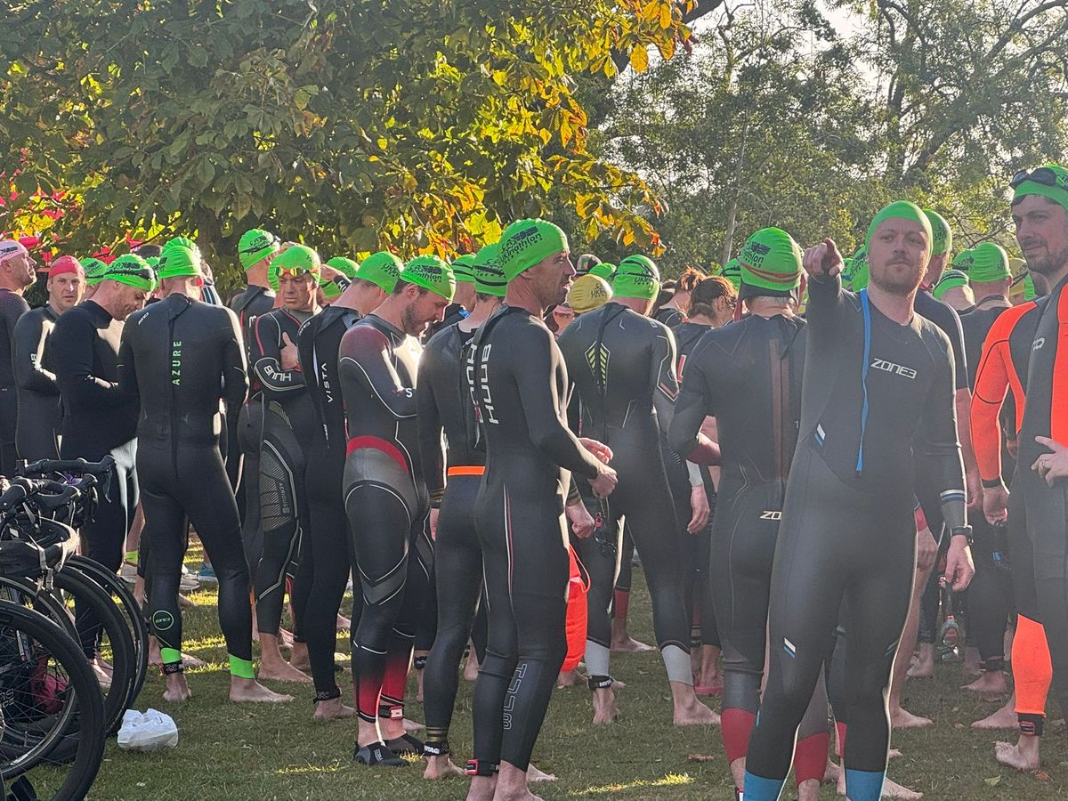 Hundreds of competitors and spectators gather at the Shropshire Triathlon starting line in Ellesmere