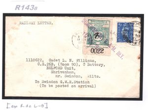 GB WW2 Cover *SHROPSHIRE MONTGOMERYS RAILWAY* Rare 4d/3d Stamp Shrewsbury R143b