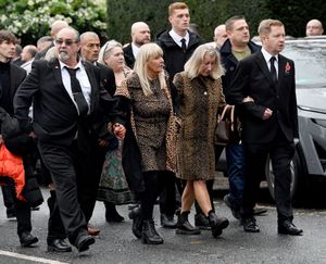The military funeral of Northern Ireland veteran Luke Smith, at St Michael's and All Angels Church, Penkridge.Family members make their way towards the church.