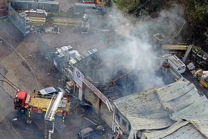 The smoking wreckage of the fireworks factory