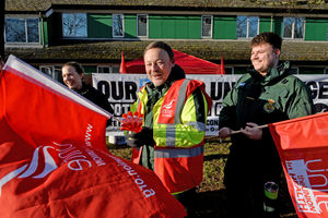 Paramedics on the picket line at West Midlands Ambulance hub on Burton road, Dudley