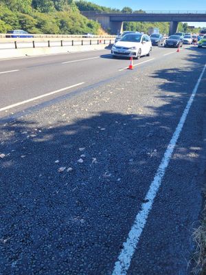 The carraigeway after offal spilled out of a lorry. Photo: National Highways