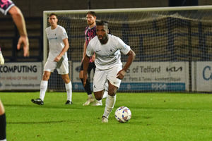 Khanya Leshabela on the ball for AFFC Telford United during Tuesday's victory over Peterborough Sports (Picture: Kieren Griffin Photography)