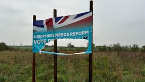 The Reform UK banners along the A53 in Market Drayton were allegedly vandalised. Picture: Reform UK Market Drayton.