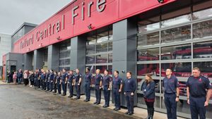 Firefighters outside Telford Central Fire Station for the two minute silence. Picture: Shropshire Fire and Rescue Service.