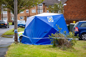 A blue police tent could be seen on the nearby Old Ends Lane on Saturday afternoon