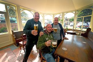 Paul Davies and Chris Meeks try out the new conservatory at the Beacon Hotel in Sedgley.