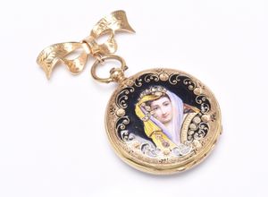 A Turkish style 18 carat gold enamel and diamond set fob watch that sold for £1,250.