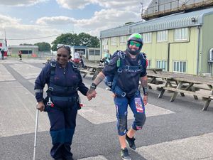 Supporting image for story: Retired nurse, 74, skydives to raise money for older people facing money worries