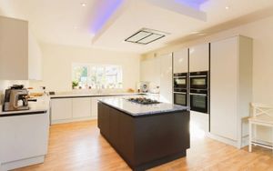 The modern kitchen with a marble island. Picture: Purplebricks