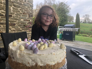 Aine Byrne, aged 9, from Bourton, Much Wenlock, has been improving her baking skills including here creating a mini egg cheesecake