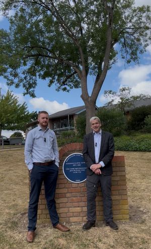 Campaigner James Cross and independent councillor Martin Brooks outside the Kenrick Centre in Harborne, Birmingham.