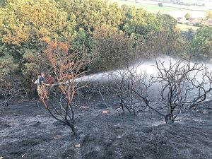 Fire crews tackle a grass fire at Lilleshall Hill. Photo: @NewportCops