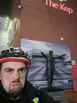 Stuart Bull, a Manchester United fan, outside Anfield. 