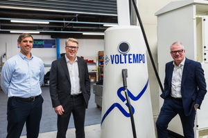 L-R: Johannes Botha, Manufacturing Manager, Voltempo,  Paul Jordan, Chief Commercial Officer, Voltempo and The Mayor of the West Midlands - Richard Parker