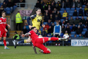 Ryan Bowman of Shrewsbury Town scores a goal to make it 0-1.
