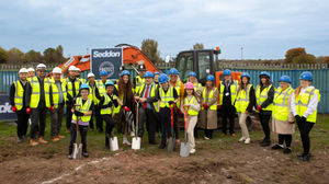 Councillors, police, members of the public and contractors celebrate the start of building work on the Wednesbury Millennium Centre
