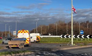 UK and England flags have gone up by Dobbies Island, Shrewsbury
