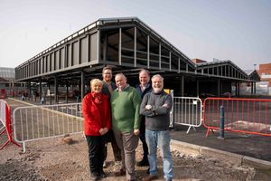L-R - Julie Emery, of JD Produce - Bilston Market;  Councillor Chris Burden, cabinet member for city development, jobs and skills; Councillor Stephen Simkins, Wolverhampton Council leader;  Andrew Pritchard of Pritchard and Son; Nick Brown of Electrical Discount